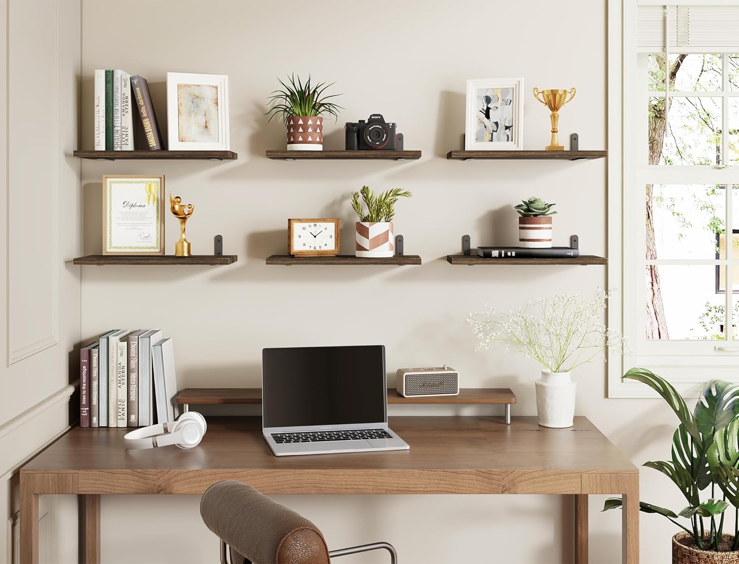 Fixwal Wood Floating Shelves - Set of 6 for Bedroom and Bathroom