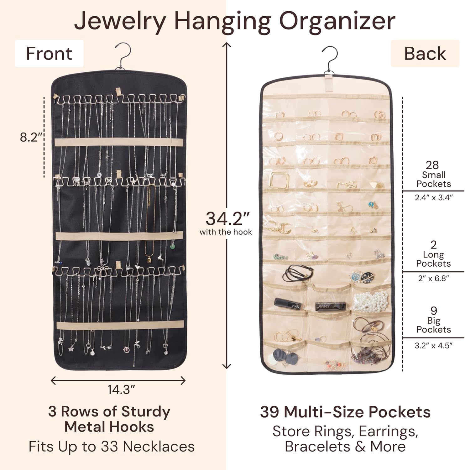 Boxy Concepts Necklace Holder 2 Pack Wall Mount