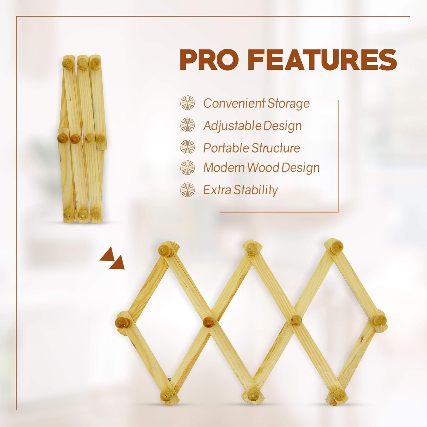 RAM-PRO Expandable Wooden Coat Rack with Hooks Set of 2