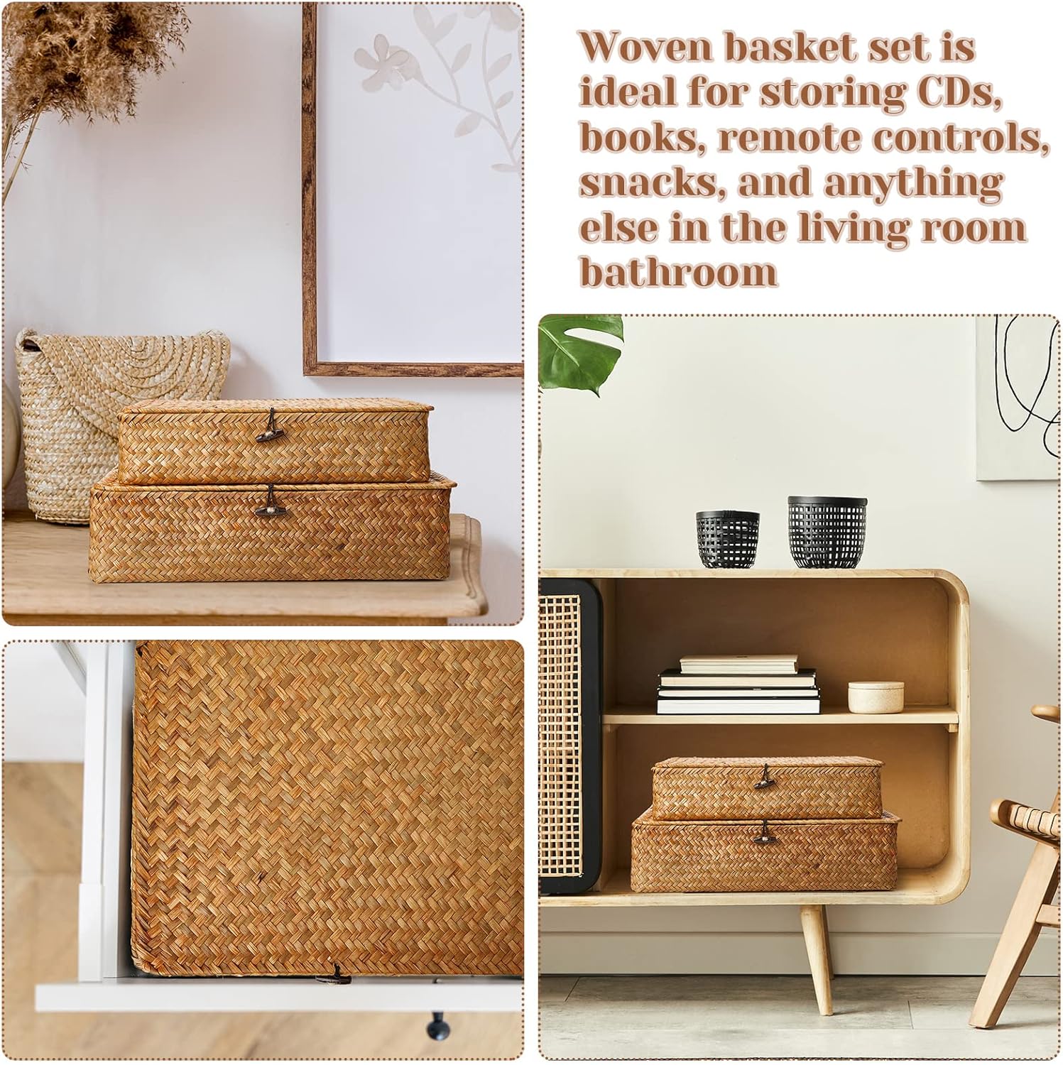 Set of 4 Seagrass Storage Baskets with Lids