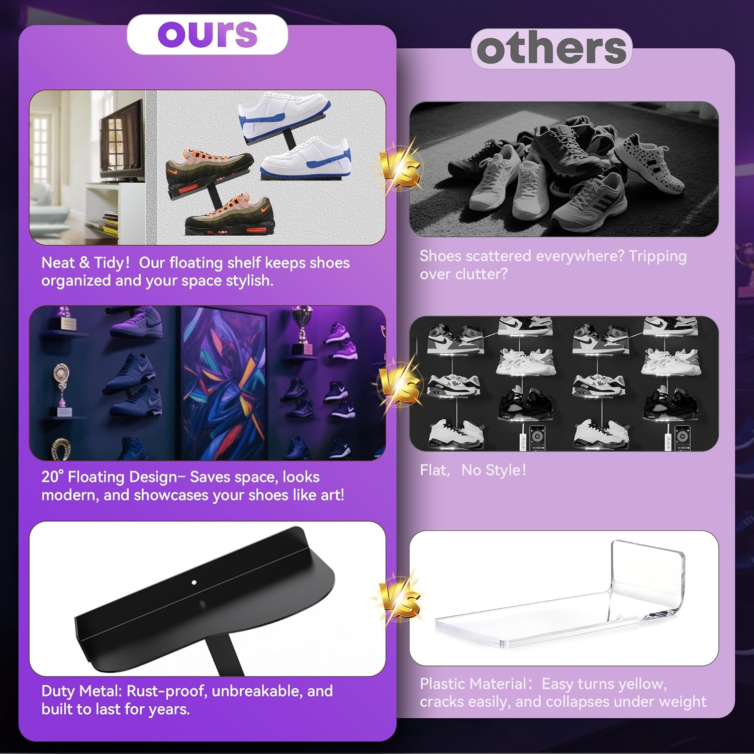 AIYOTAR 2 Pack H Type Wall Floating Shoe Rack