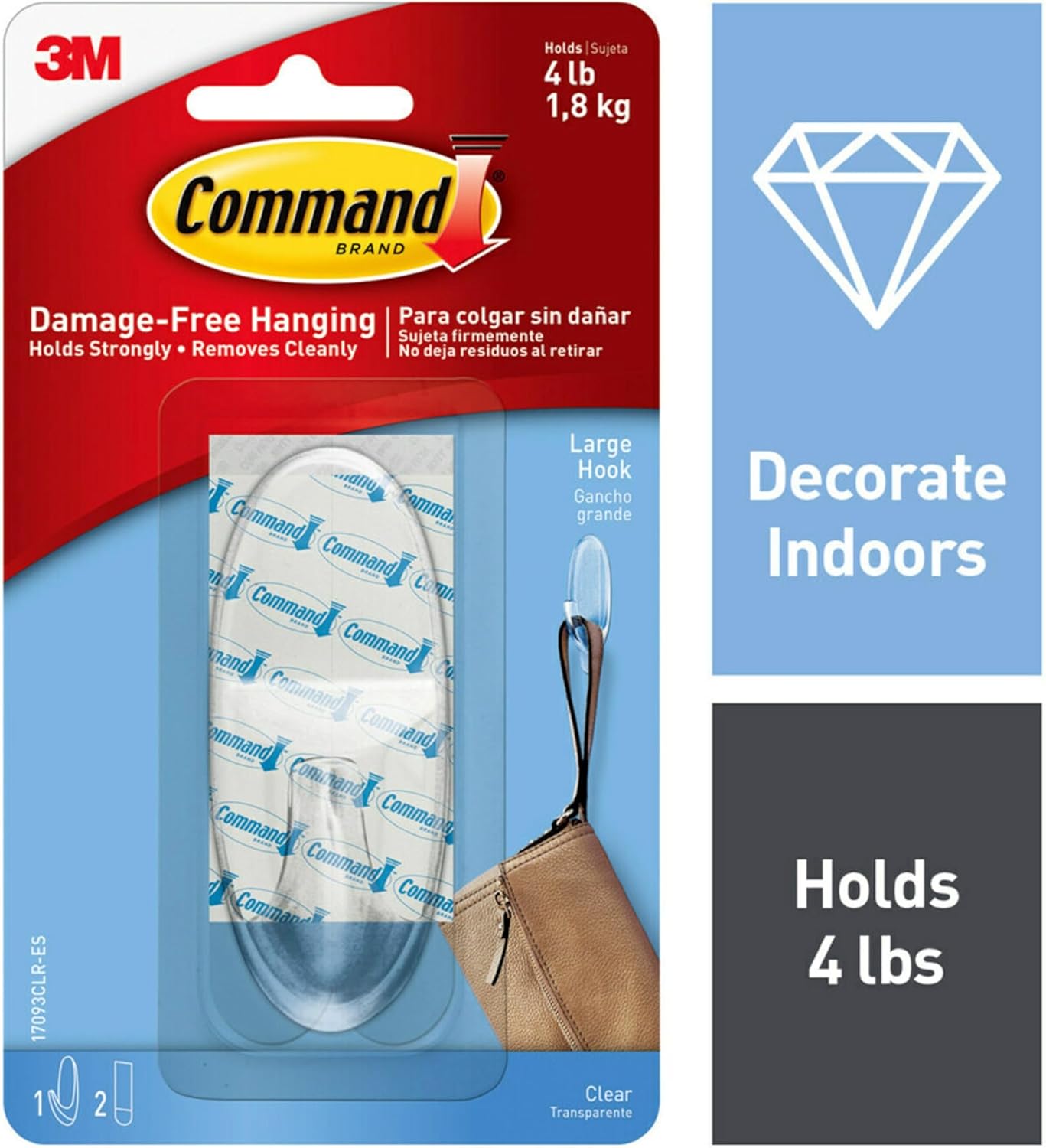 3M Command Clear Hanging Hook Large 4lbs