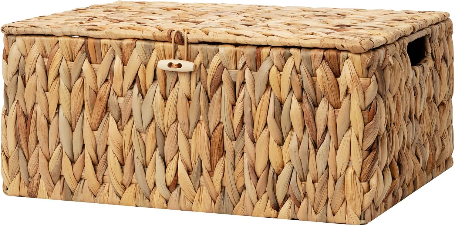 StorageWorks Extra Large Wicker Baskets with Lid for Organizing