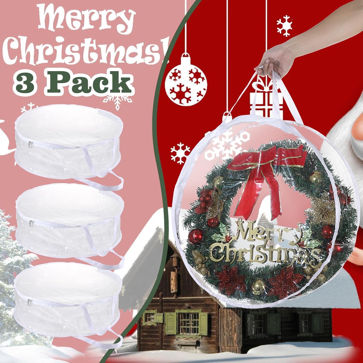 Kokone 3 Pc Clear Wreath Storage Container with Handle