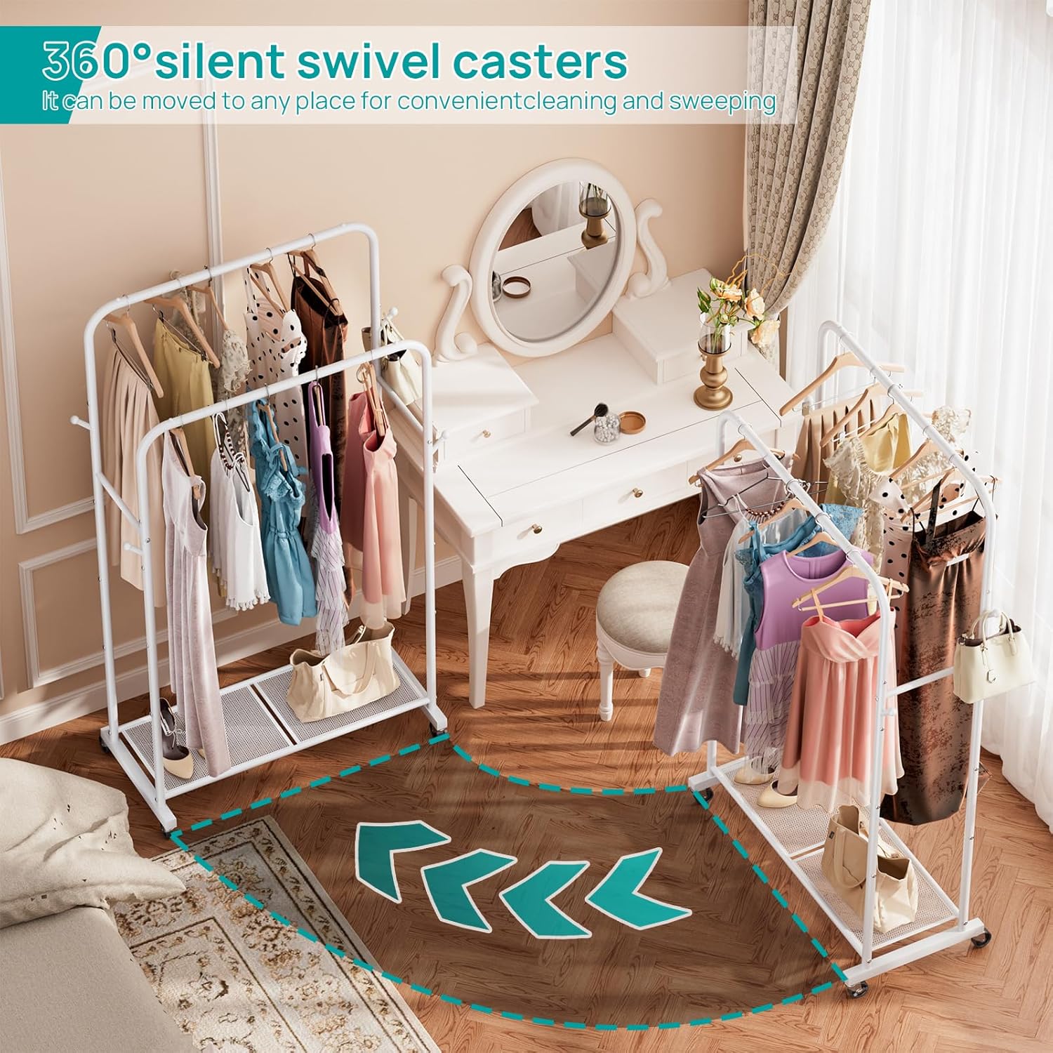 SINGAYE Freestanding Metal Garment Rack with Wheels for Hanging Clothes