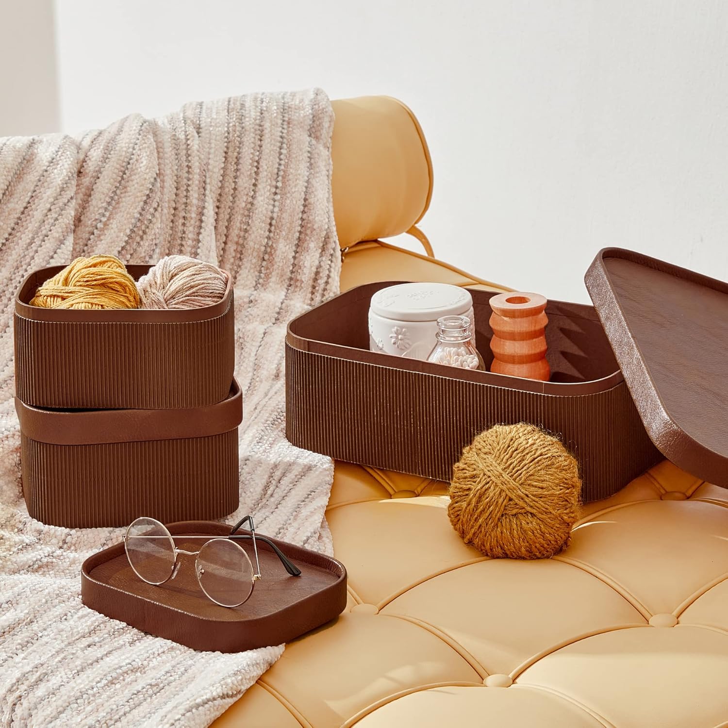 LA JOLIE MUSE Fluted Cardboard Storage Baskets Set of 3