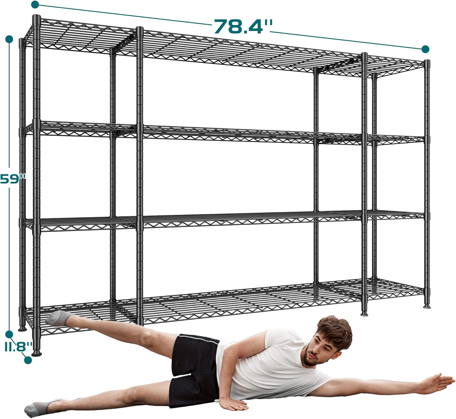REIBII 784W 4-Tier Metal Shelving Unit 1500LBS Load Capacity