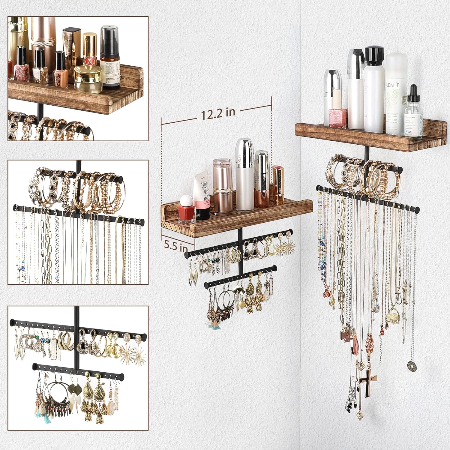 Keebofly Wall-Mounted Jewelry Organizer with Dual Shelves