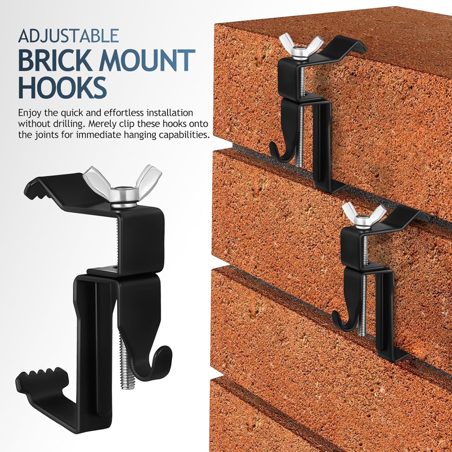 Adjustable Brick Hooks Clamp 8pcs Heavy-Duty No Drill Wall Hangers for Wreaths and Decor