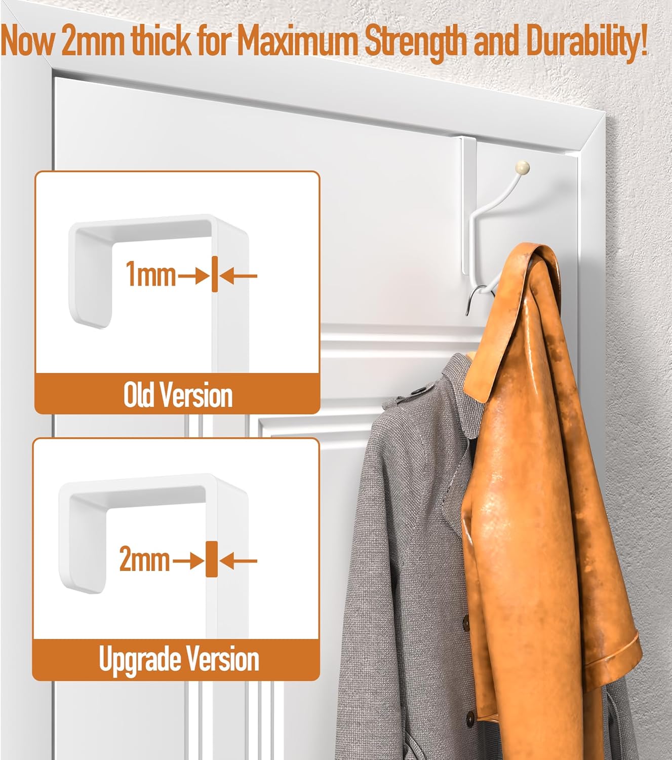 KitchLife Door Hooks 2 Pack White Heavy Duty