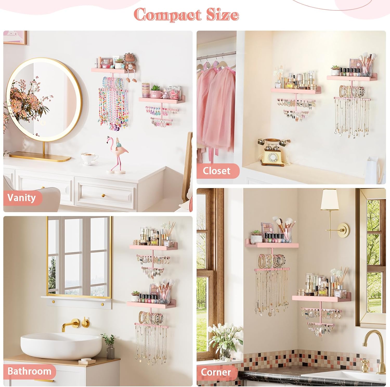 Keebofly Wall Mounted Jewelry Organizer with Wooden Shelf
