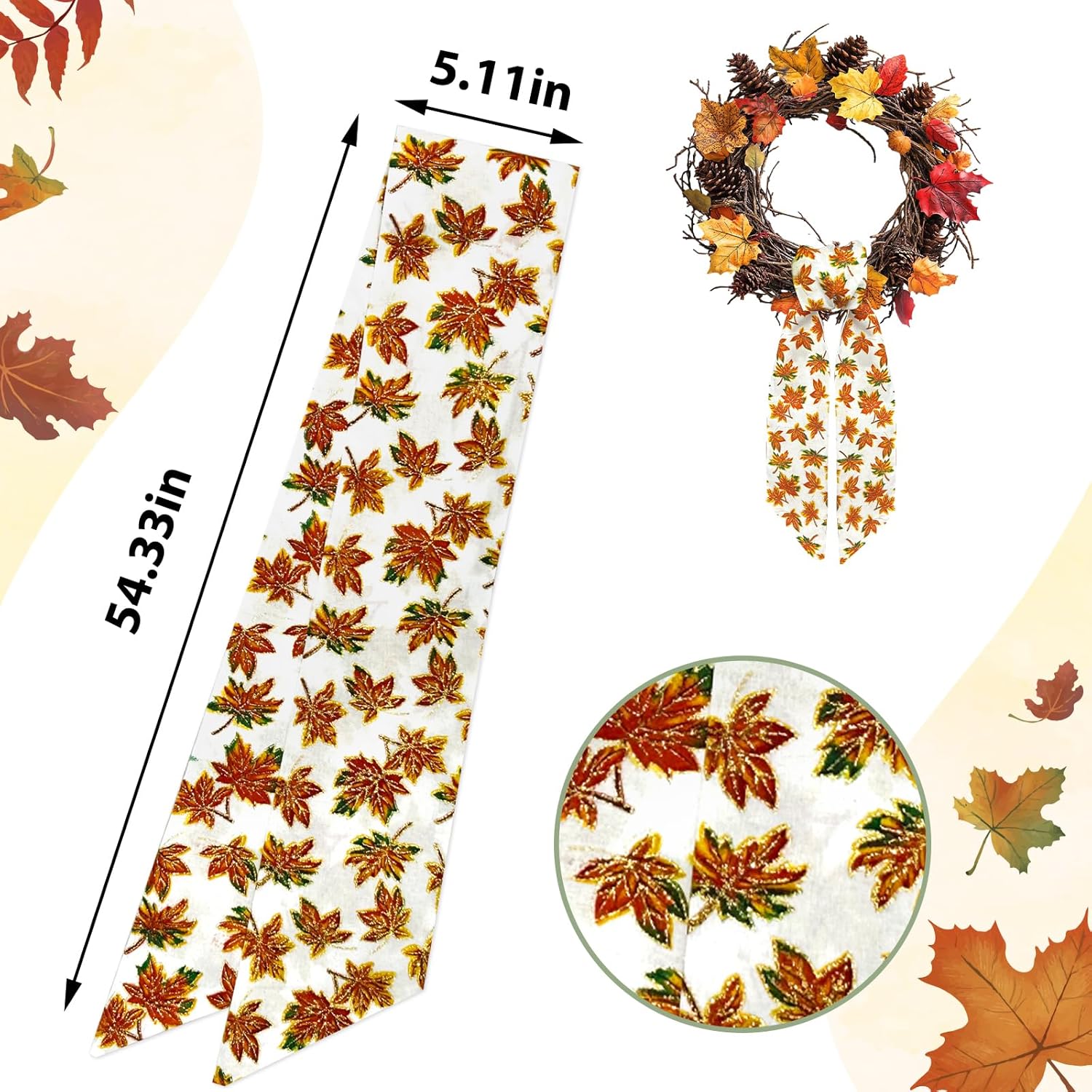 Orange Maple Leaf Wreath Sash for Front Door