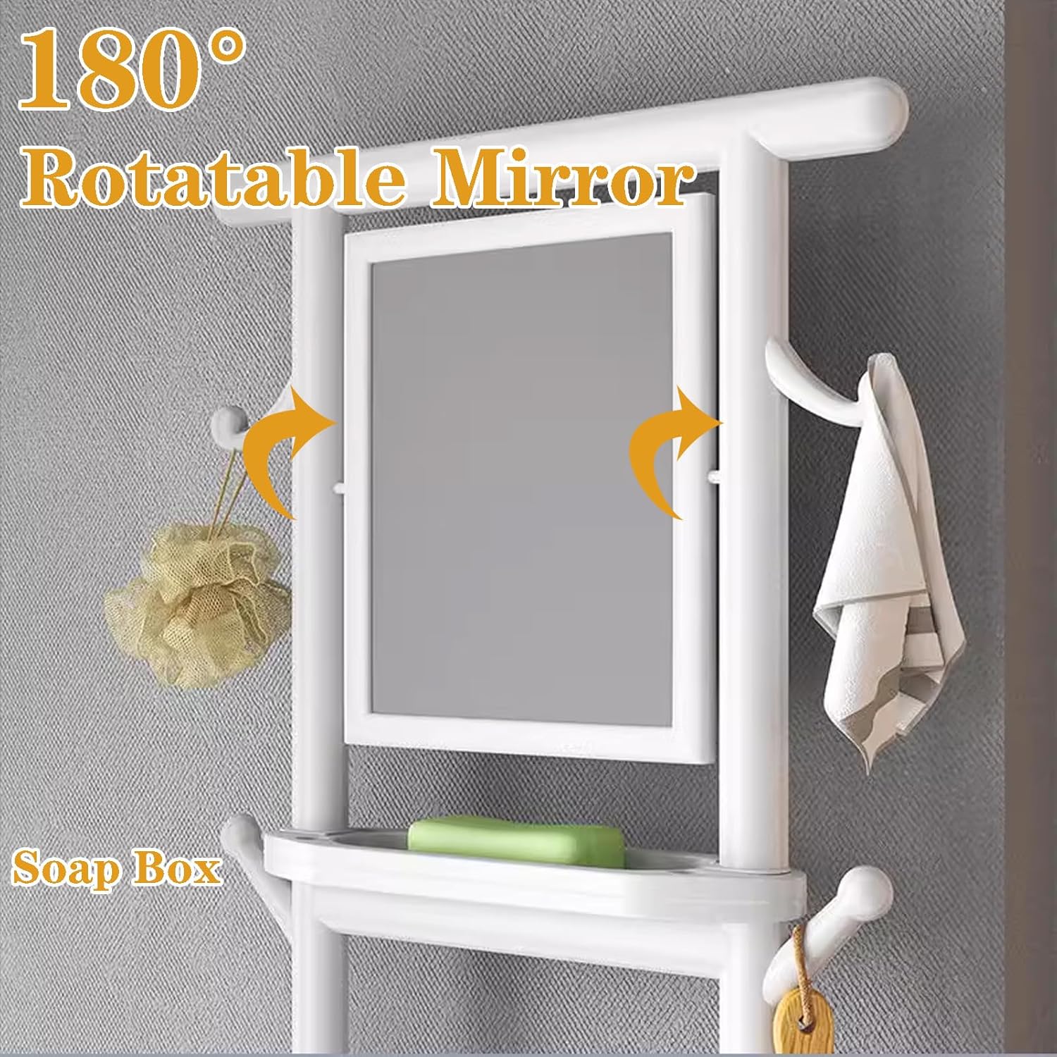 Round Square Bathroom Storage Shelf with Rotatable Mirror