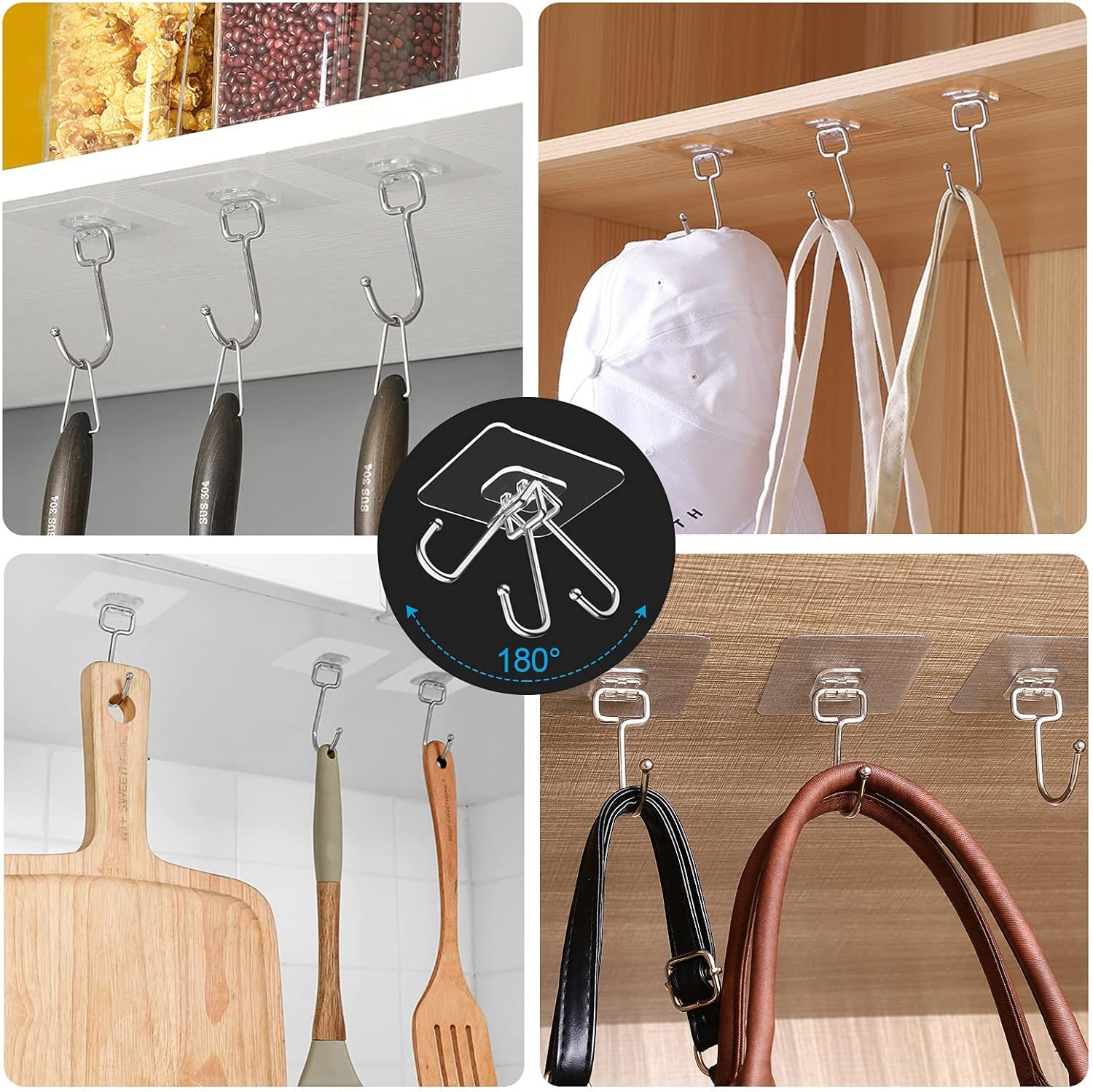Heavy Duty Adhesive Hooks 8-Pack for 44lbs Max