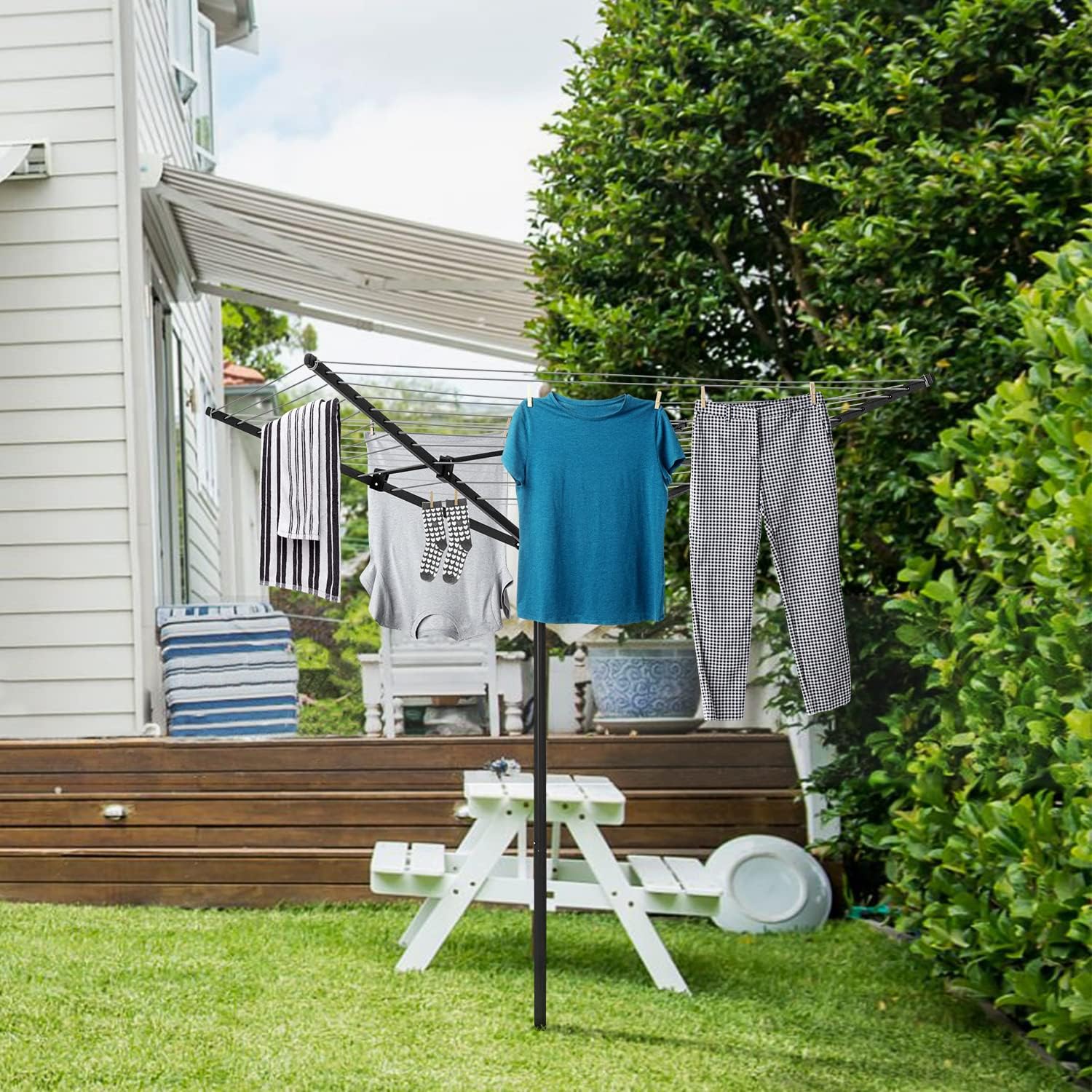 Nisorpa Rotating Outdoor Umbrella Drying Rack with 12 Lines and 165 ft Clothesline