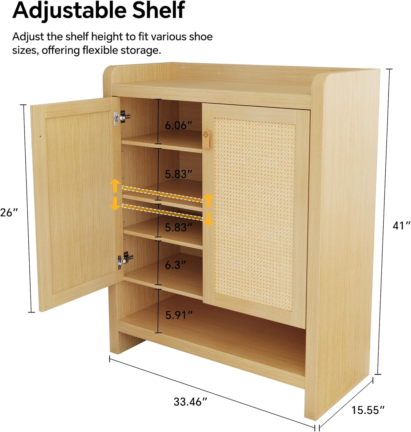 Senlin Rattan Shoe Cabinet with 5-Tier Storage and Rounded Corners