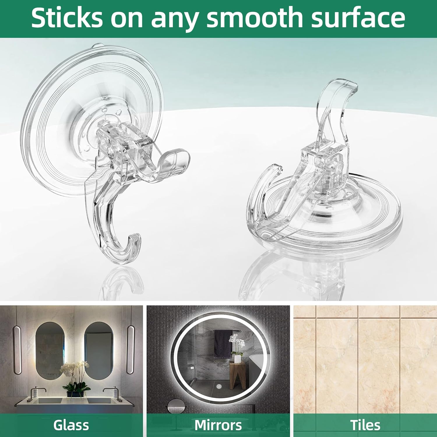 Goabroa 3 Pack Heavy Duty Suction Cup Hooks for Shower and Glass
