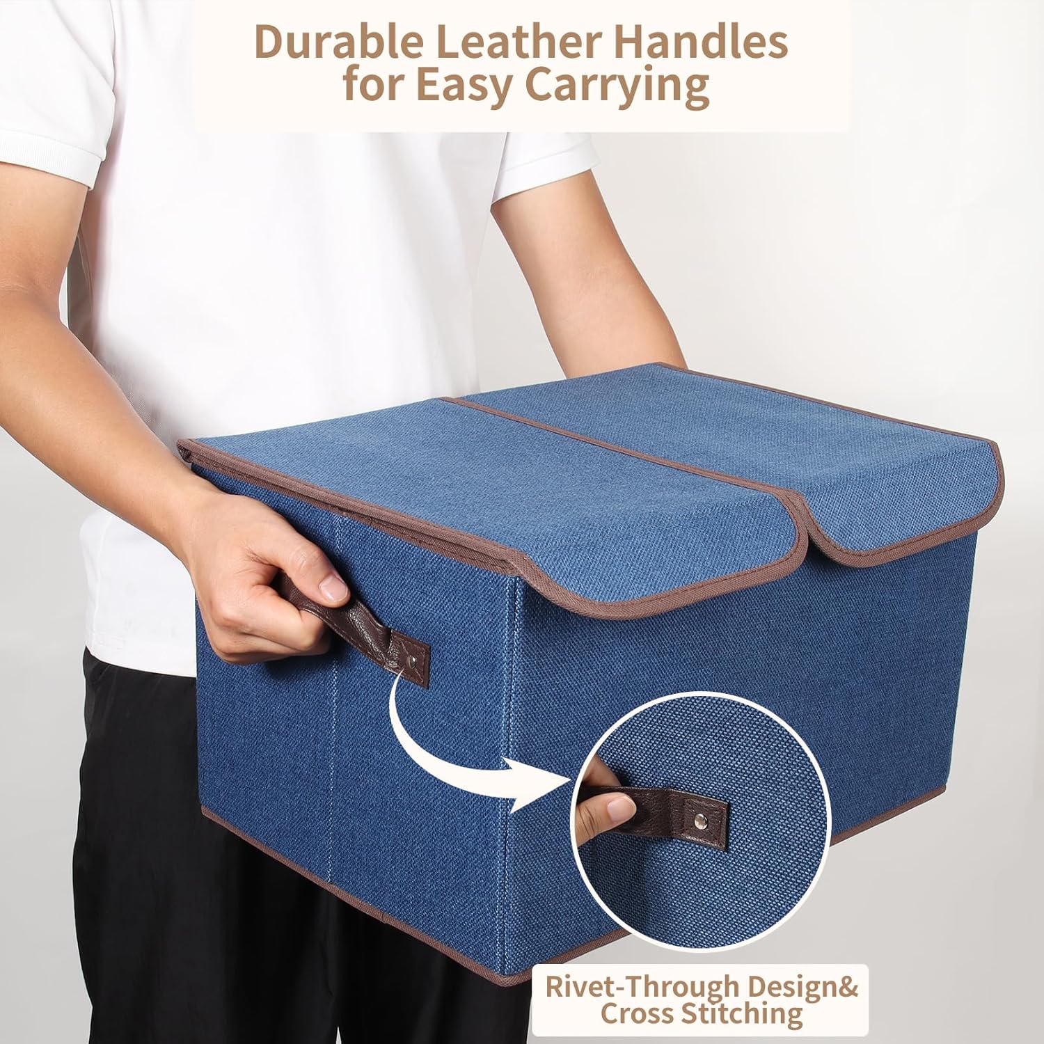 Foldable Fabric Storage Box with Double Lid and Dividers