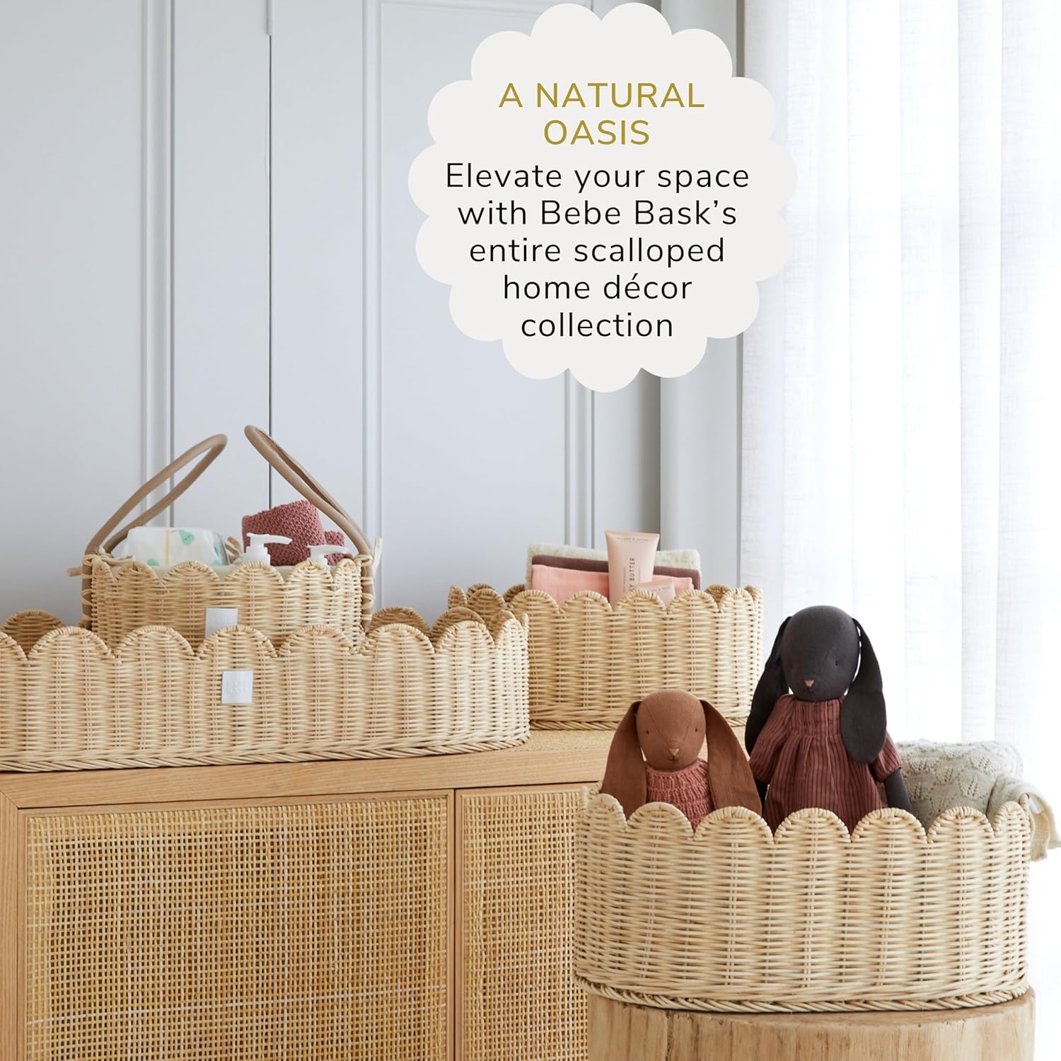 BEBE BASK Scalloped Wicker Wall Basket - 16x10x7 Inch Natural