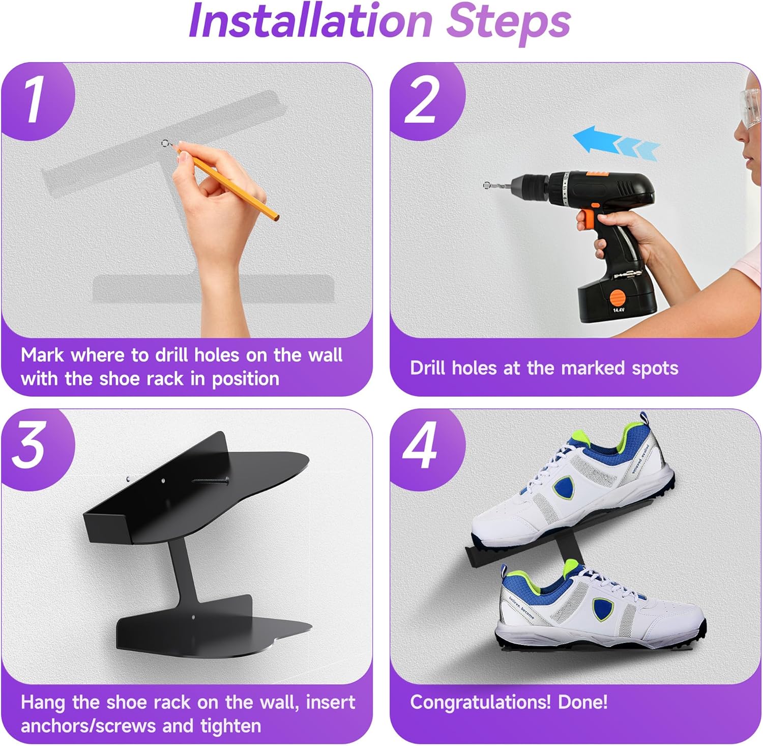 AIYOTAR 2 Pack H Type Wall Floating Shoe Rack