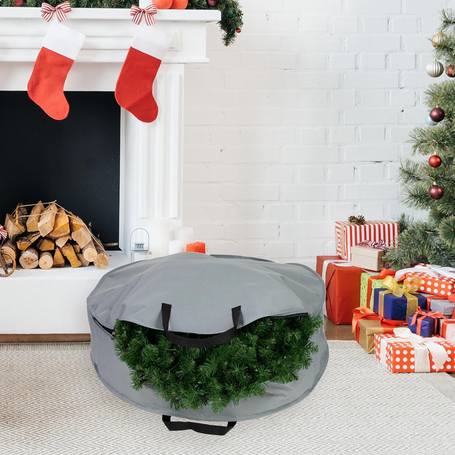 Northlight 36 Inch Gray Black Wreath Storage Bag
