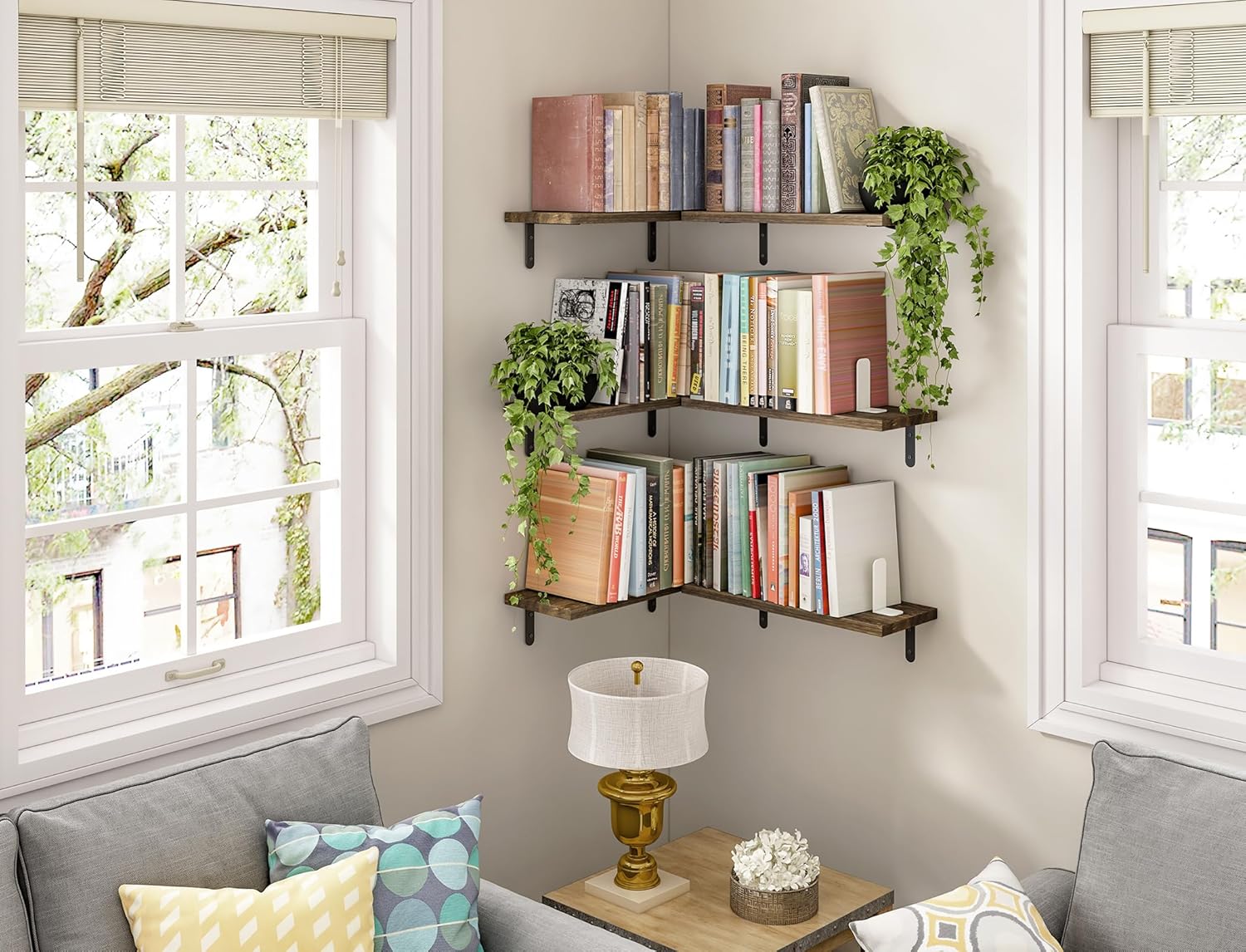 Fixwal Wood Floating Shelves - Set of 6 for Bedroom and Bathroom