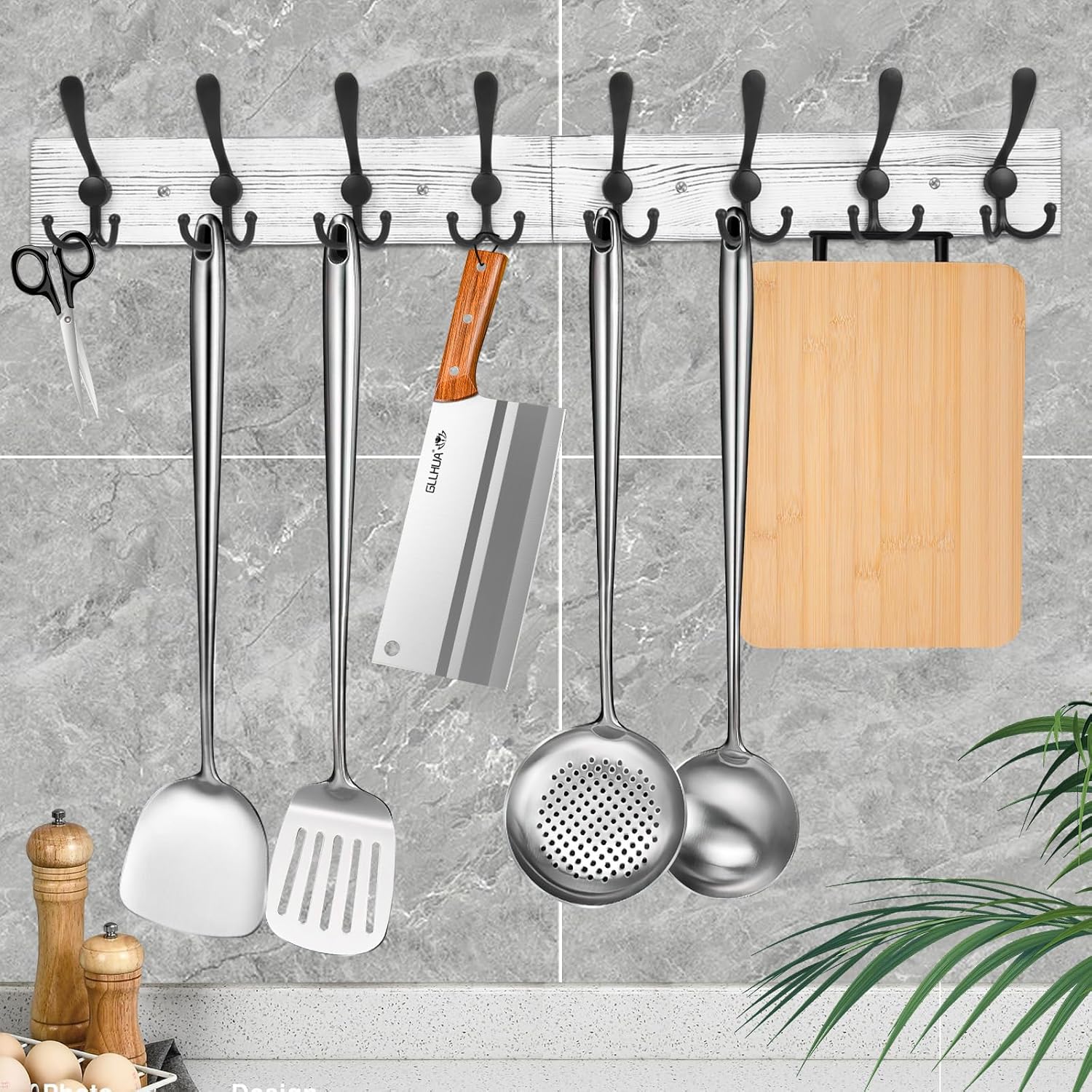IBosins Wall Mounted Coat Rack with 8 Hooks