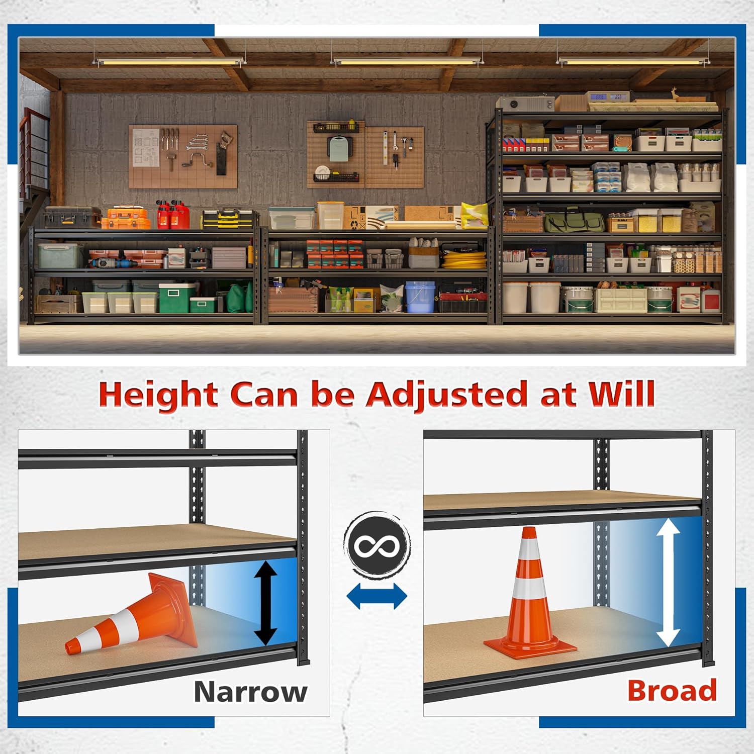 Heavy Duty Adjustable Metal Shelf Unit 838 H 598 W 3000LBS Storage Shelves