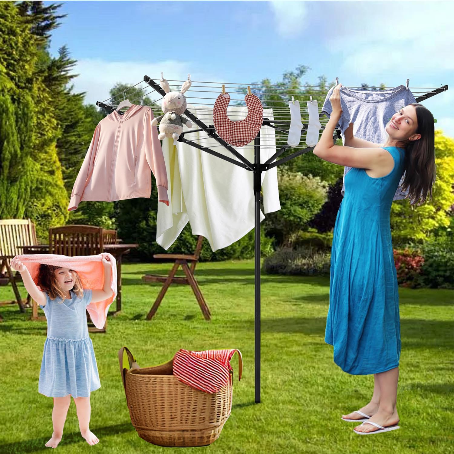 Nisorpa Outdoor Umbrella Drying Rack with 165 Feet Clothesline