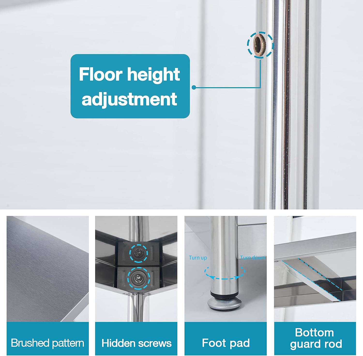 Stainless Steel 3 Tier Shelving Unit with Guardrails