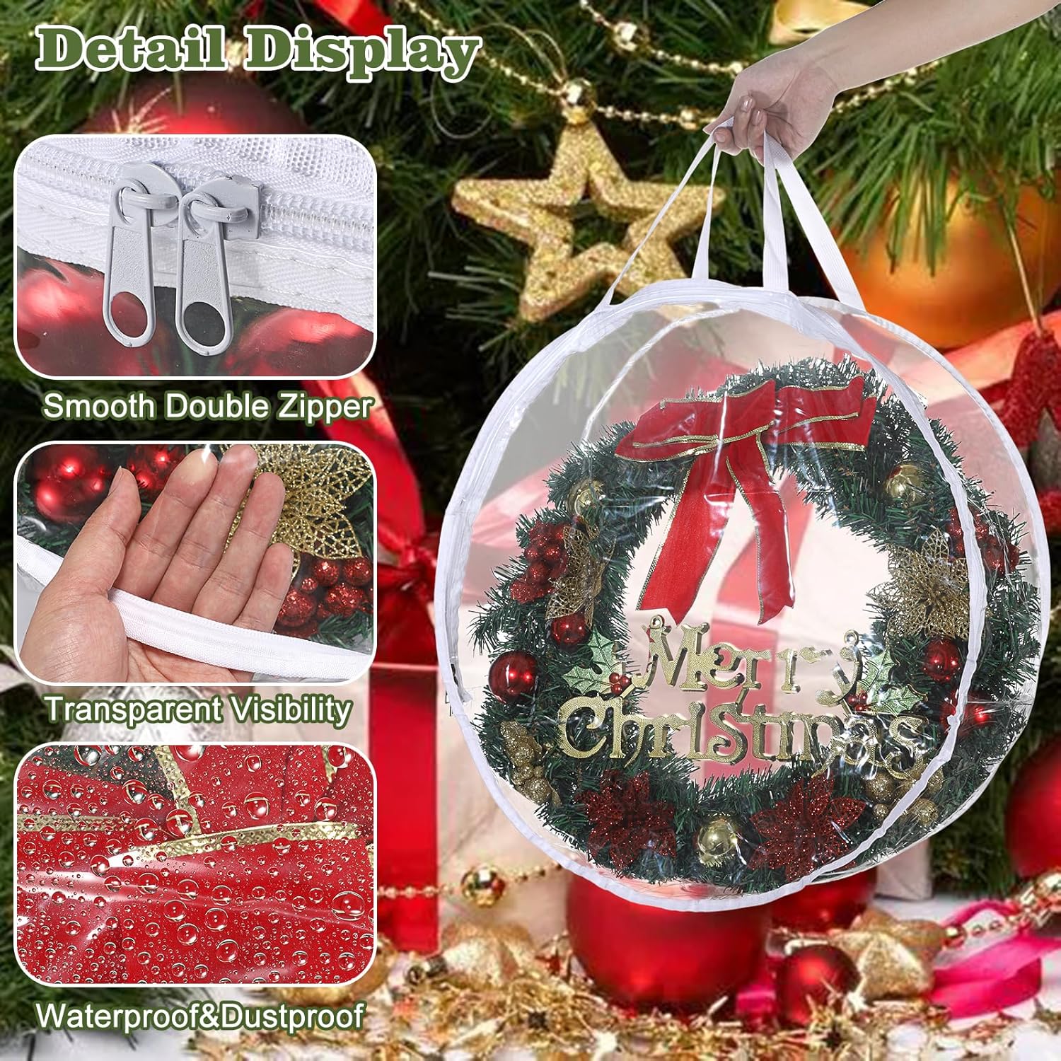 Kokone 3 Pc Clear Wreath Storage Container with Handle
