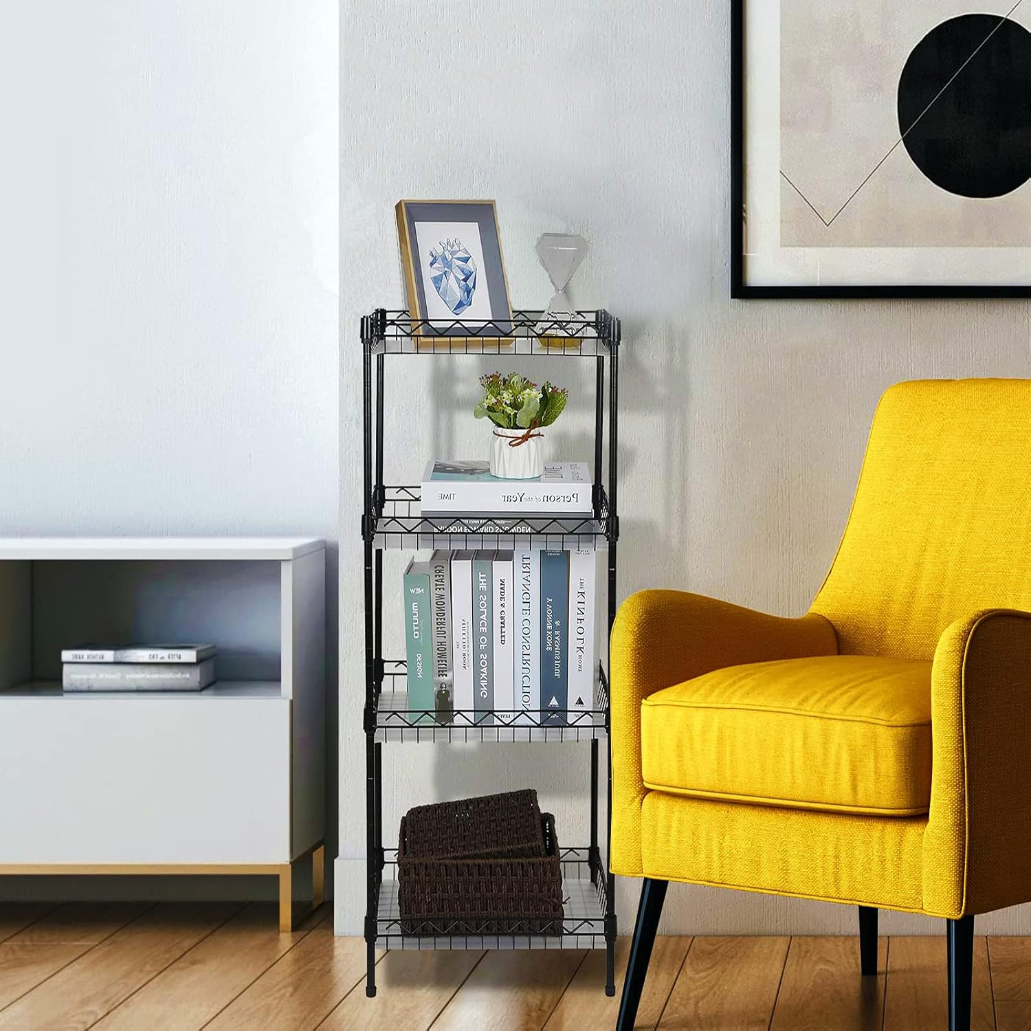4-Tier Wire Shelving Unit with Baskets Black
