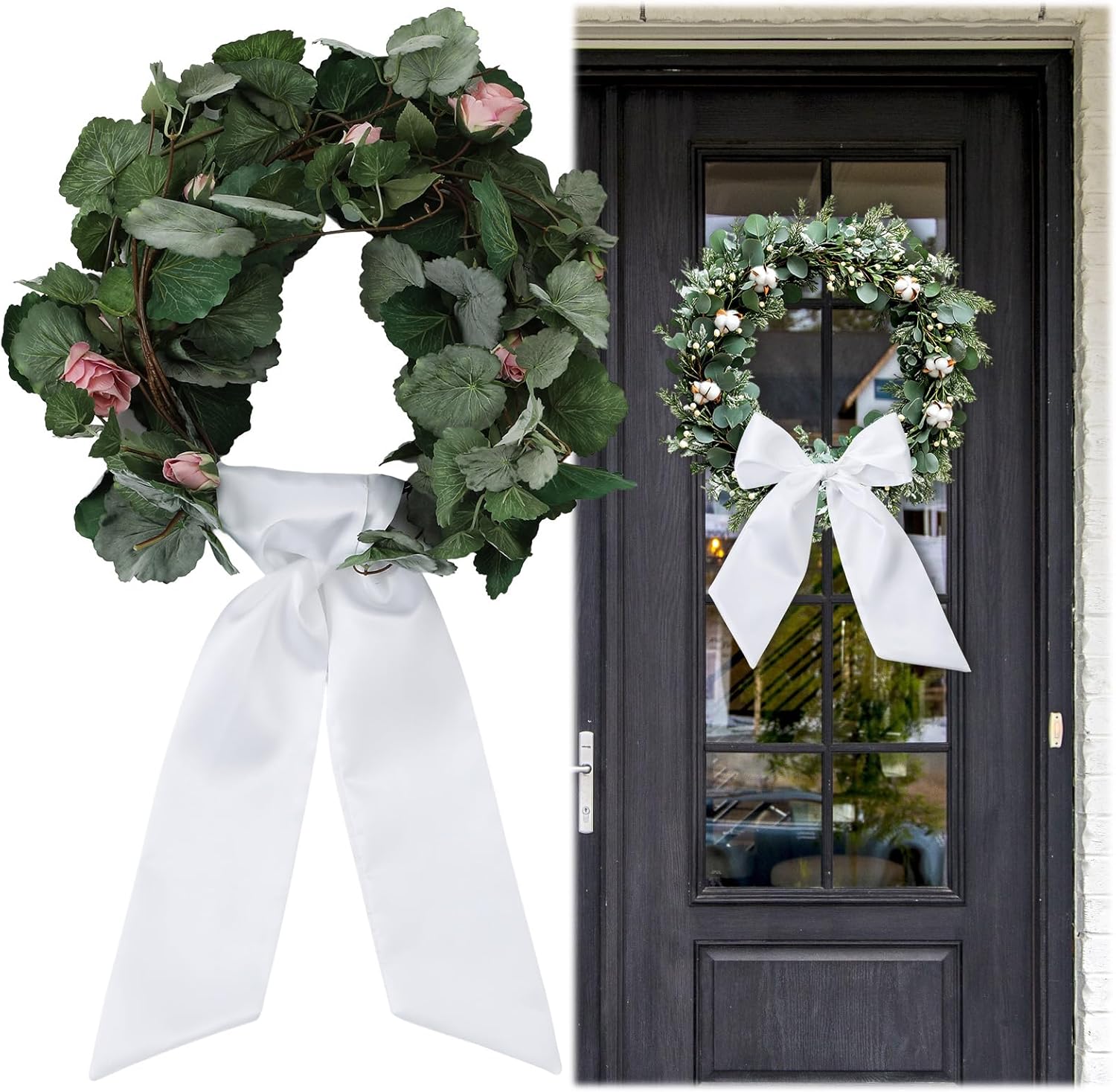 White Wreath Sash for Front Door Decor DIY Monogram Ribbon 47 x 56 Inches