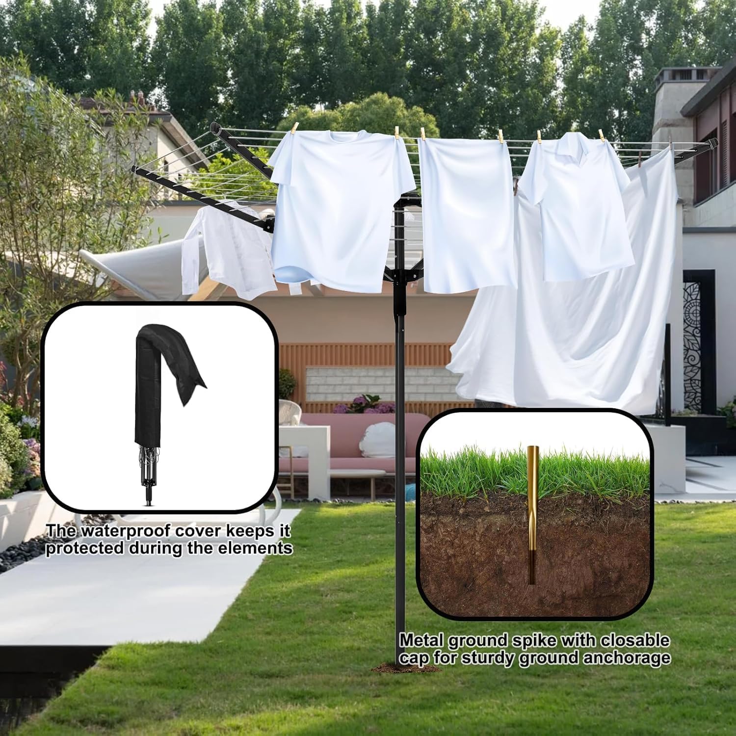 Heavy Duty Outdoor Umbrella Drying Rack with 12 Lines