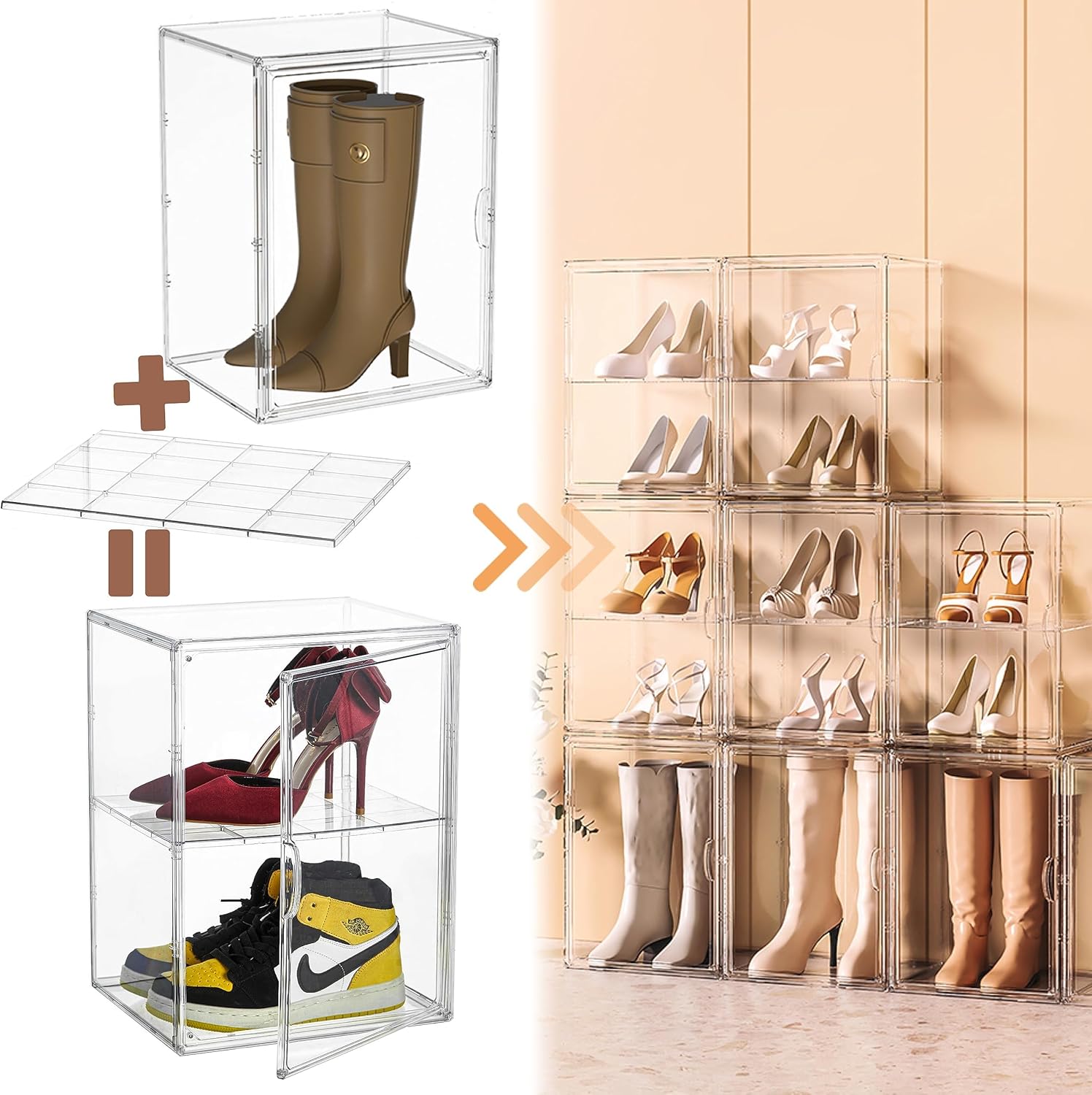 Attelite XX-Large Clear Display Case Stackable Plastic Storage Bins with Lid