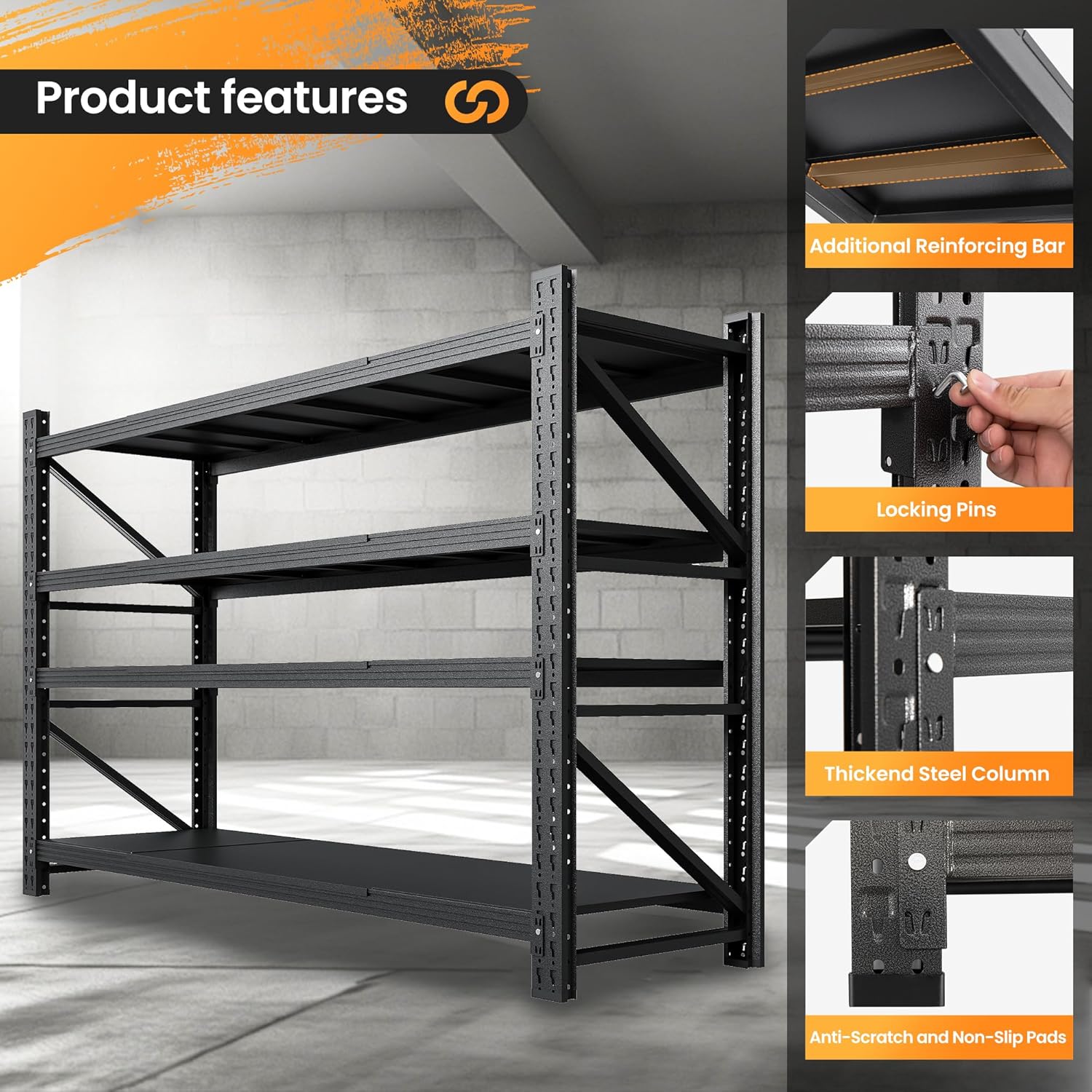 AFAIF 71 W Heavy Duty Metal Storage Shelves 4 Tier Black
