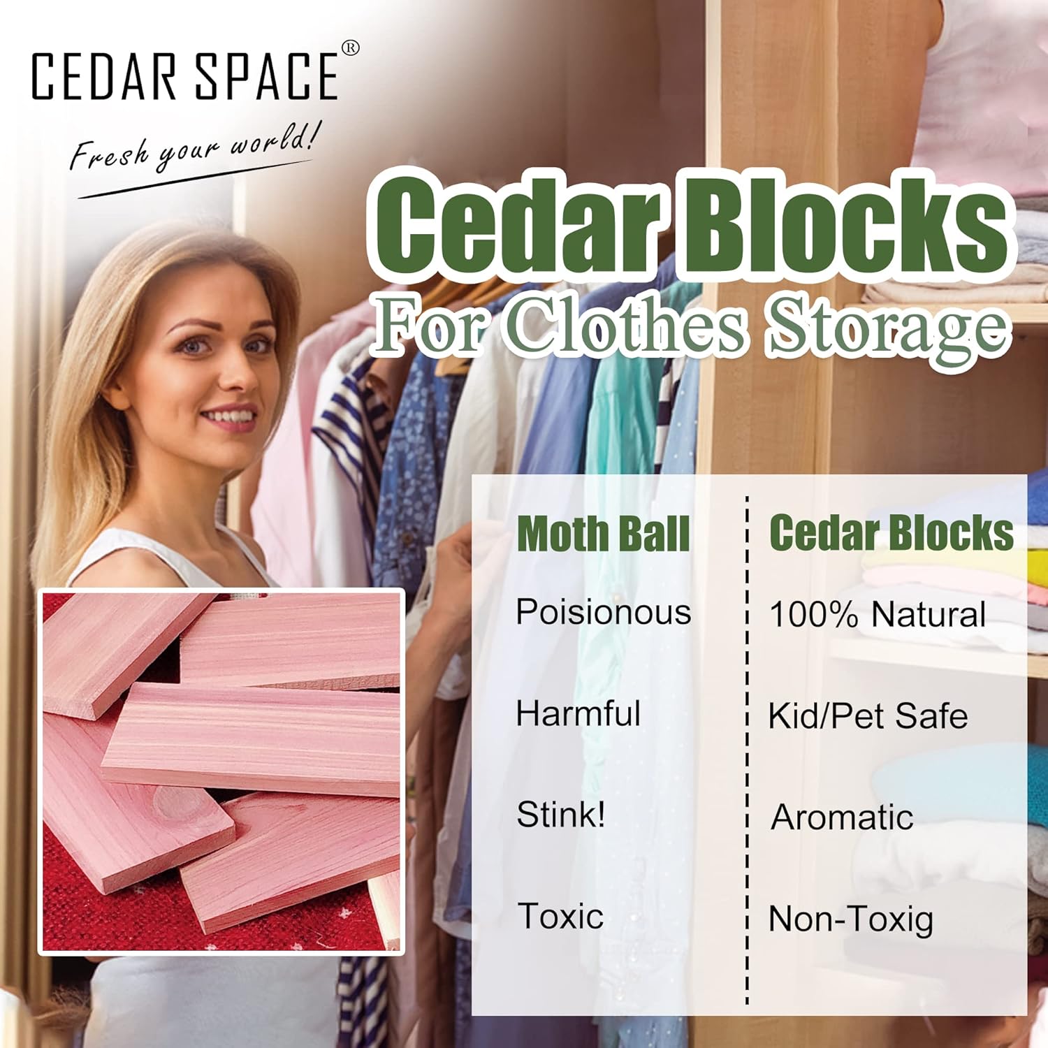 Cedar Space Red Cedar Blocks for Closet Storage
