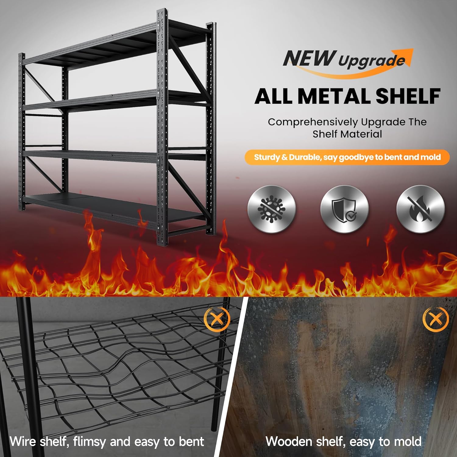 AFAIF 79 W 4 Tier Heavy Duty Metal Storage Shelf Unit Black