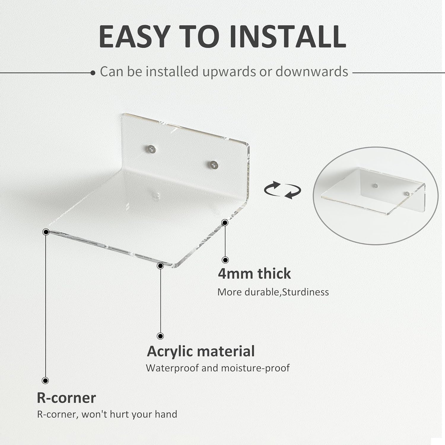 4 Pack Acrylic Wall Shelves 6 Inches Clear Floating Shelf for Home Decor and Small Spaces