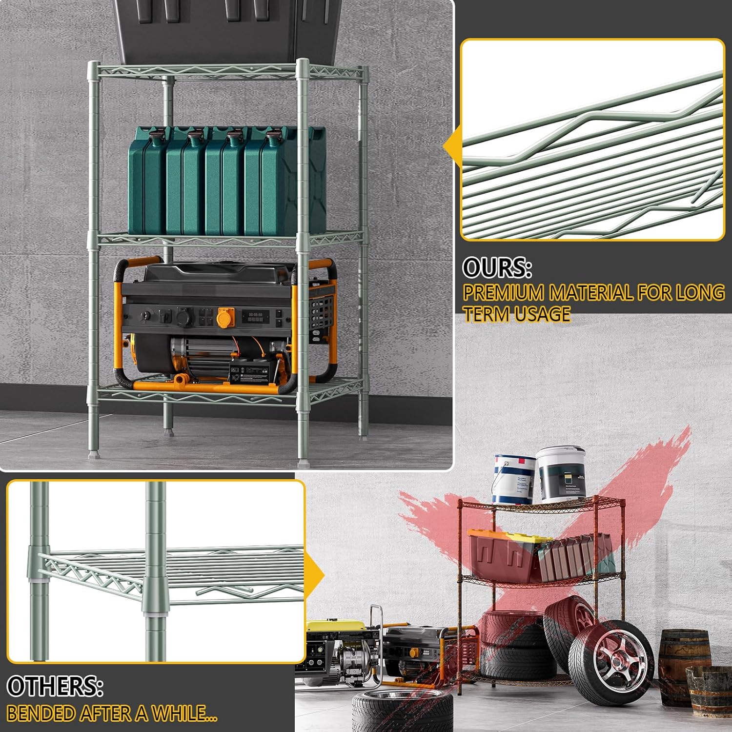 750 Lbs 3-Shelf Wire Shelving Unit for Small Spaces