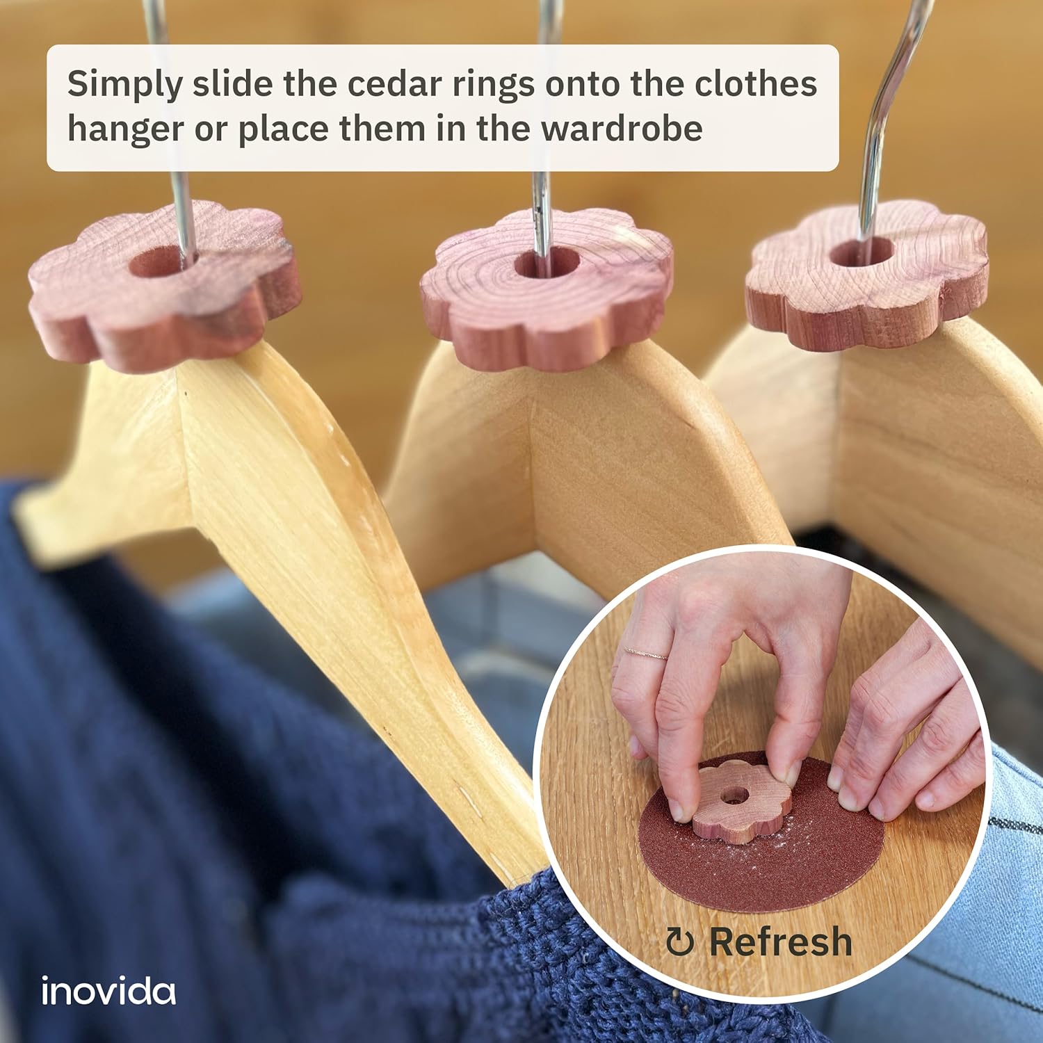 30 Natural Cedar Wood Rings for Wardrobe Freshener