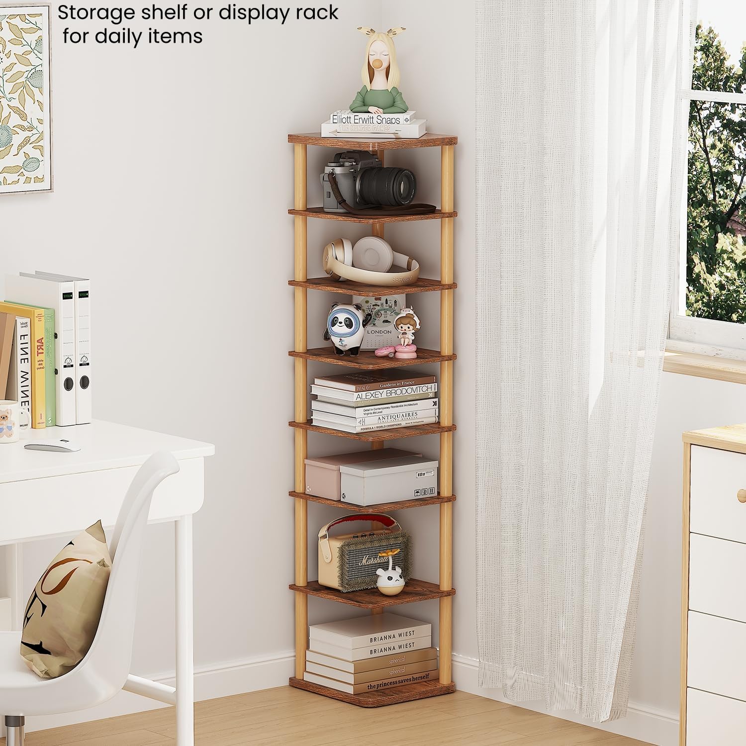 LUCKNOCK Vertical Shoe Rack 8-Tier Rustic Brown