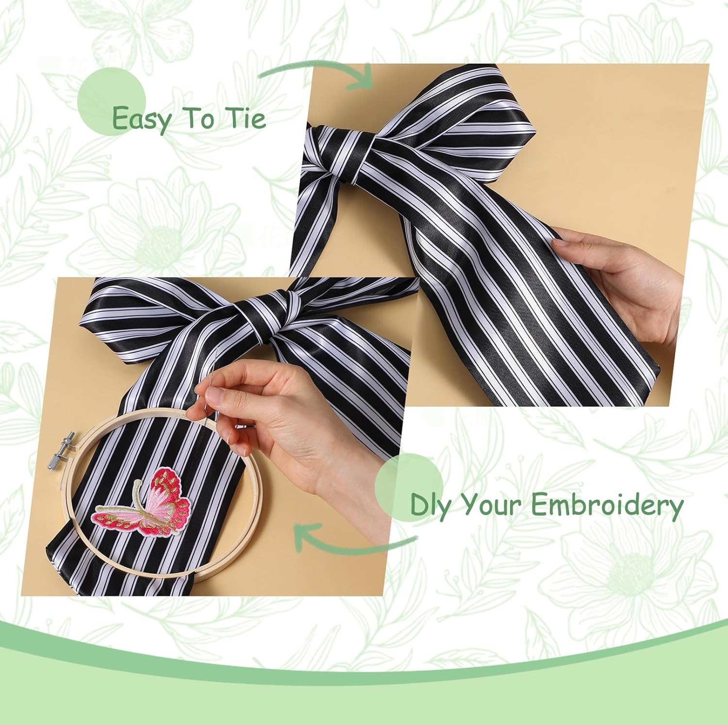 Elegant Black and White Wreath Sash for Front Door