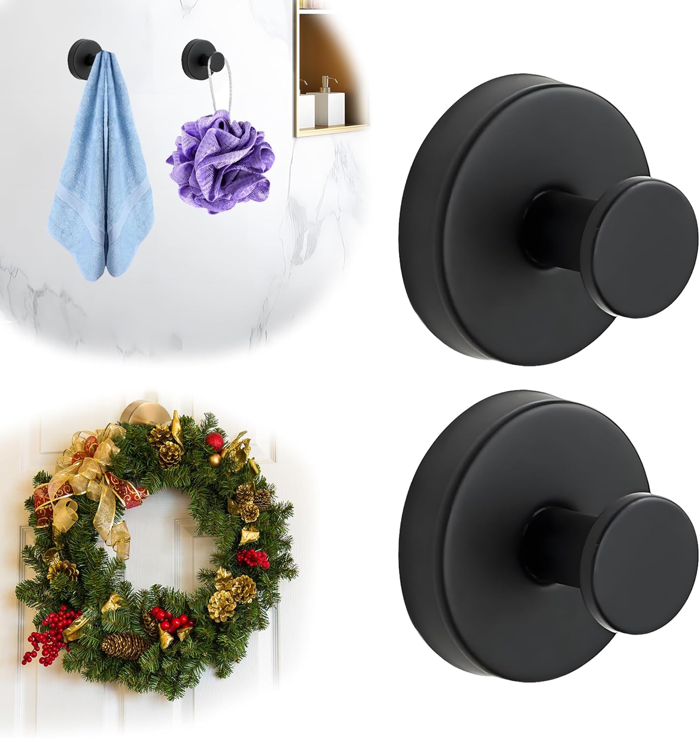 Suction Cup Hooks for Wreaths on Glass 2 Black