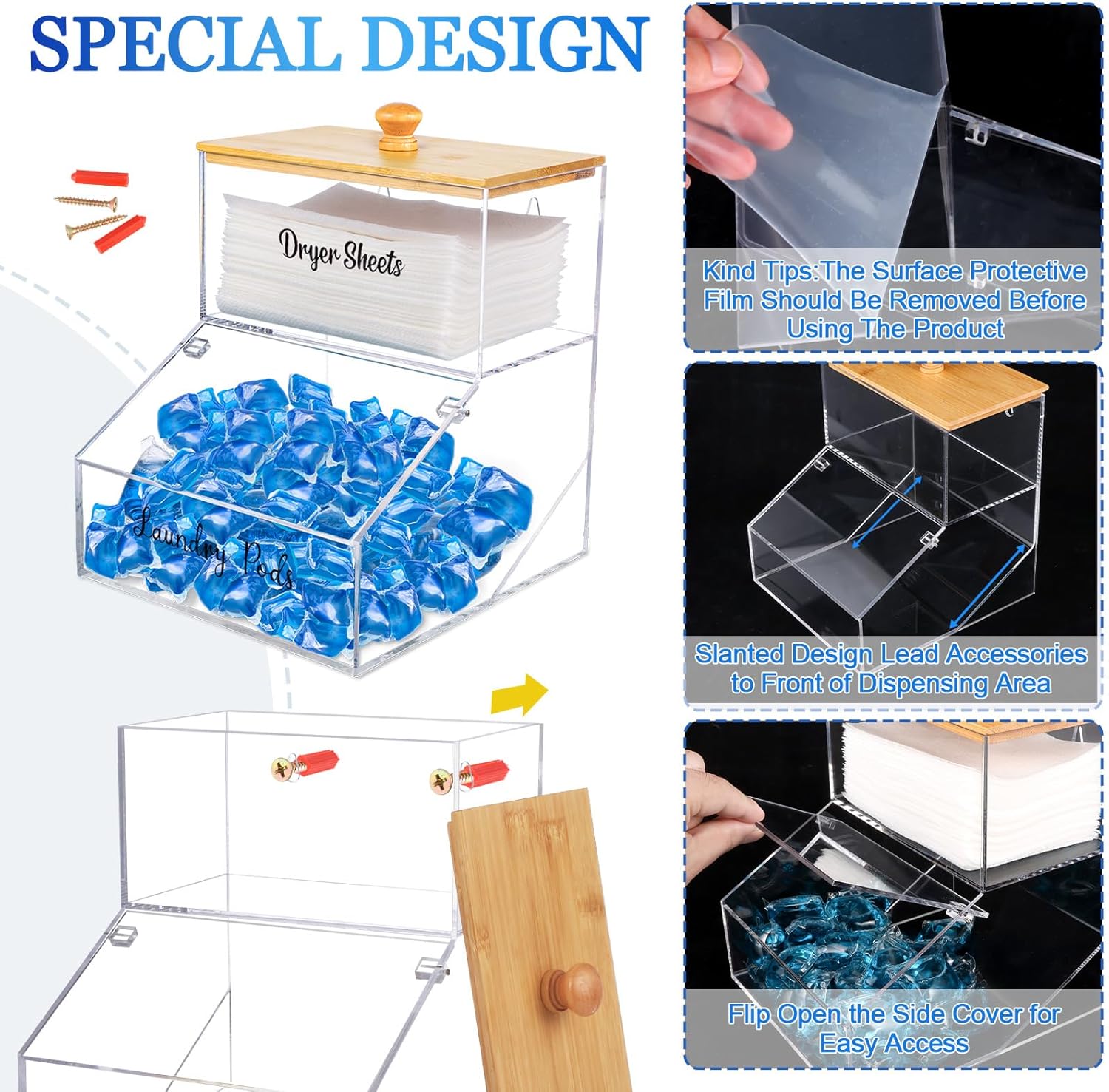 2 In 1 Laundry Pods Container Dryer Sheet Holder