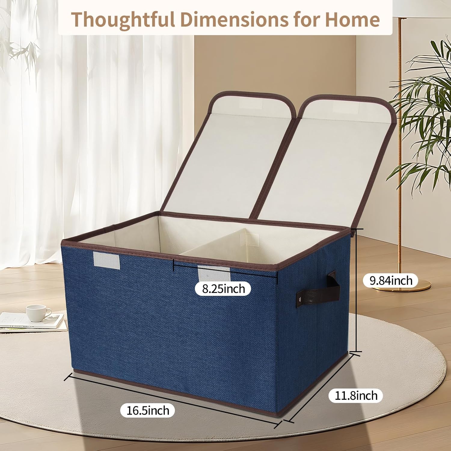 Foldable Fabric Storage Box with Double Lid and Dividers