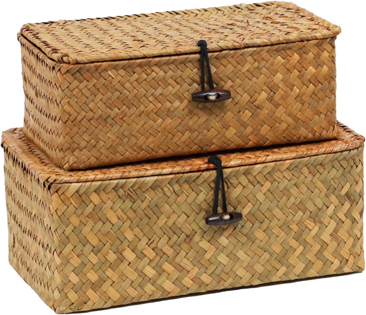 Set of 2 Wicker Baskets with Lid for Storage