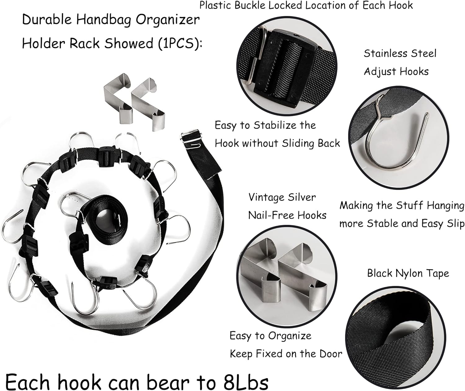 IZUS 20 Hook Bag Organizer Holder for Closet and Door 2Pcs