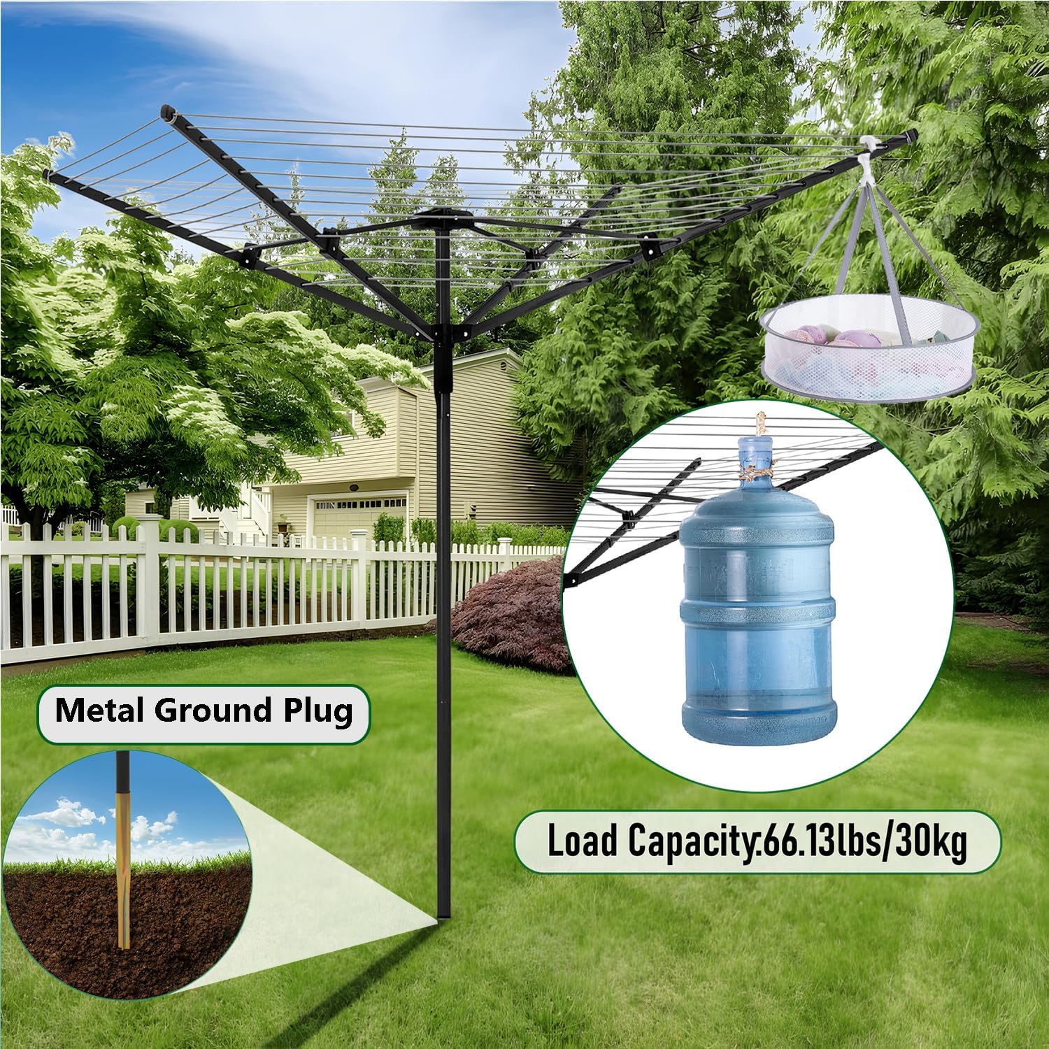 Nisorpa Outdoor Umbrella Drying Rack with 165 Feet Clothesline
