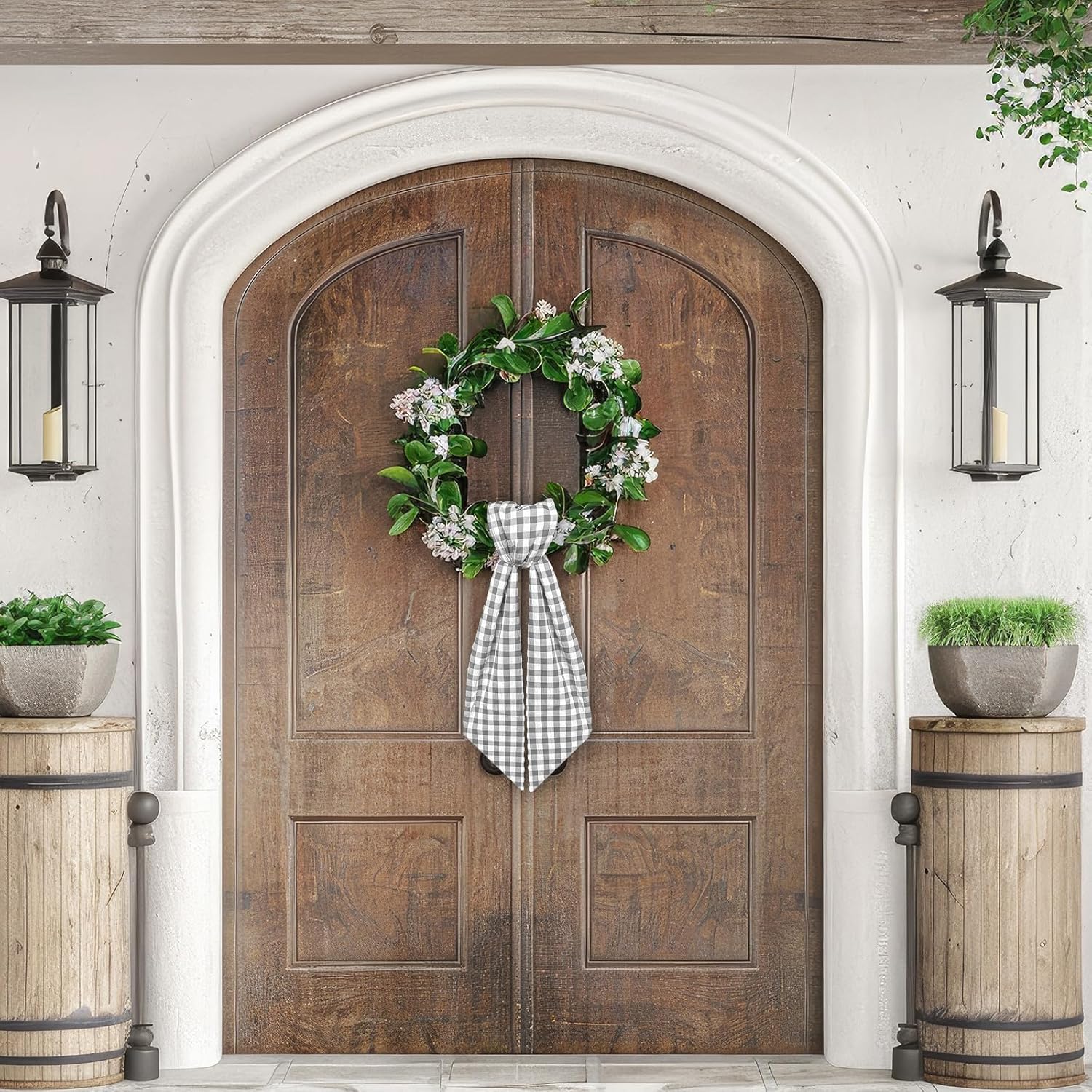 Gray Buffalo Plaid Wreath Sash for Front Door